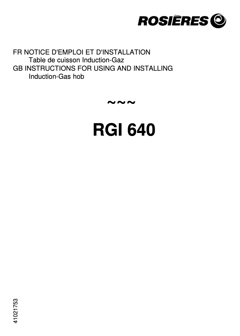 Page 1 of the manual User Manual Rosieres RGI 640 IN