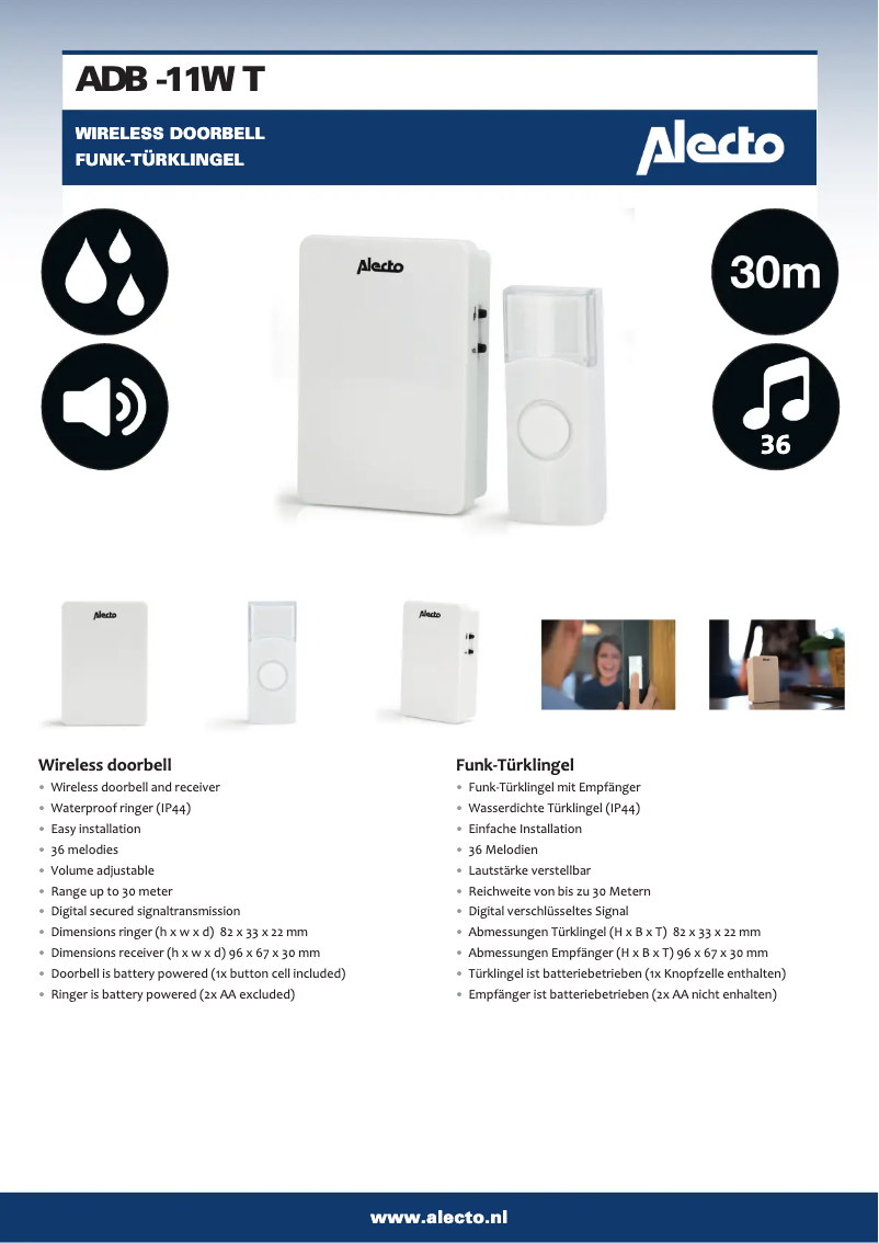 Page 1 de la notice Manuel utilisateur Alecto ADB-11WT