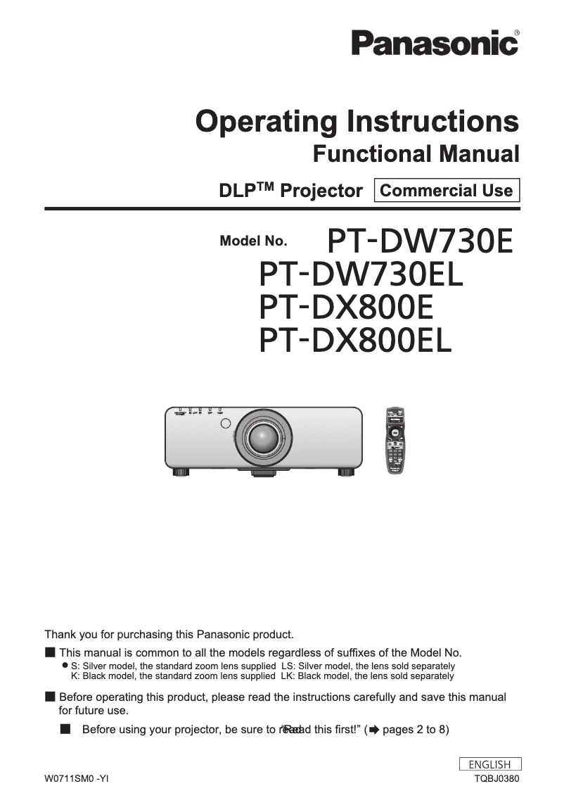 First page image of the manual for PT-DW730E