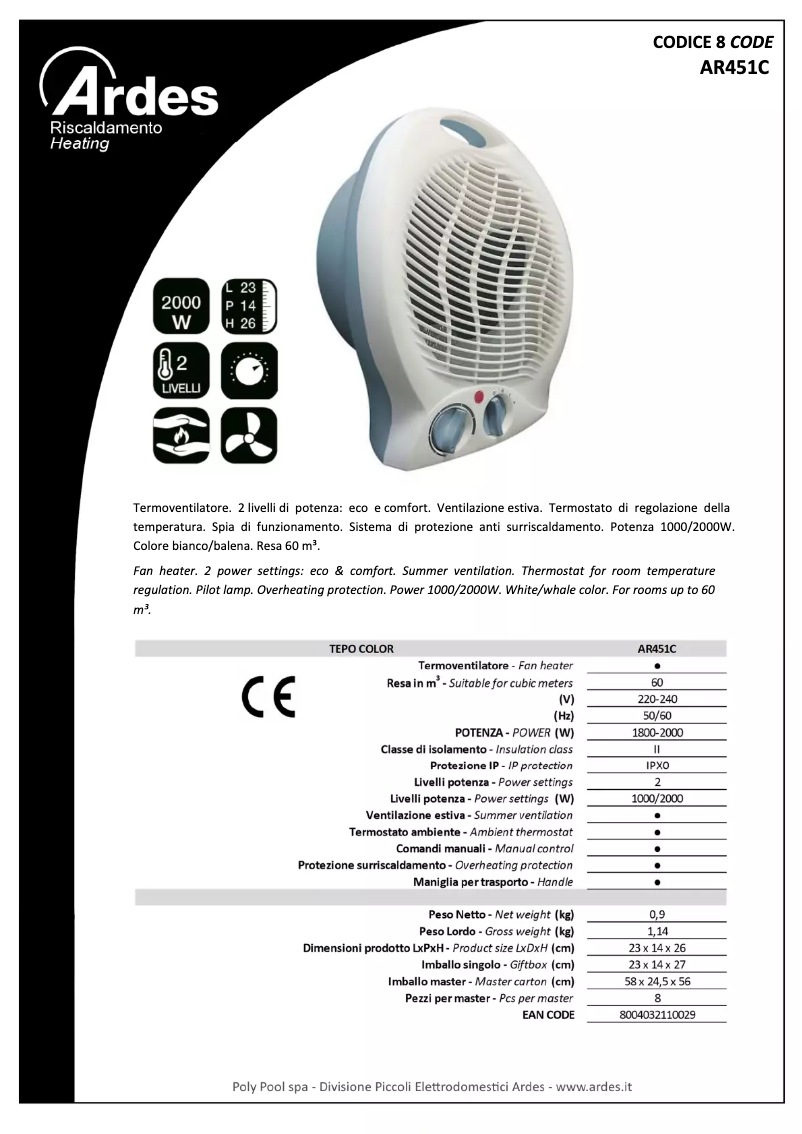 Page 1 of the manual Technical Sheet Ardes AR451C