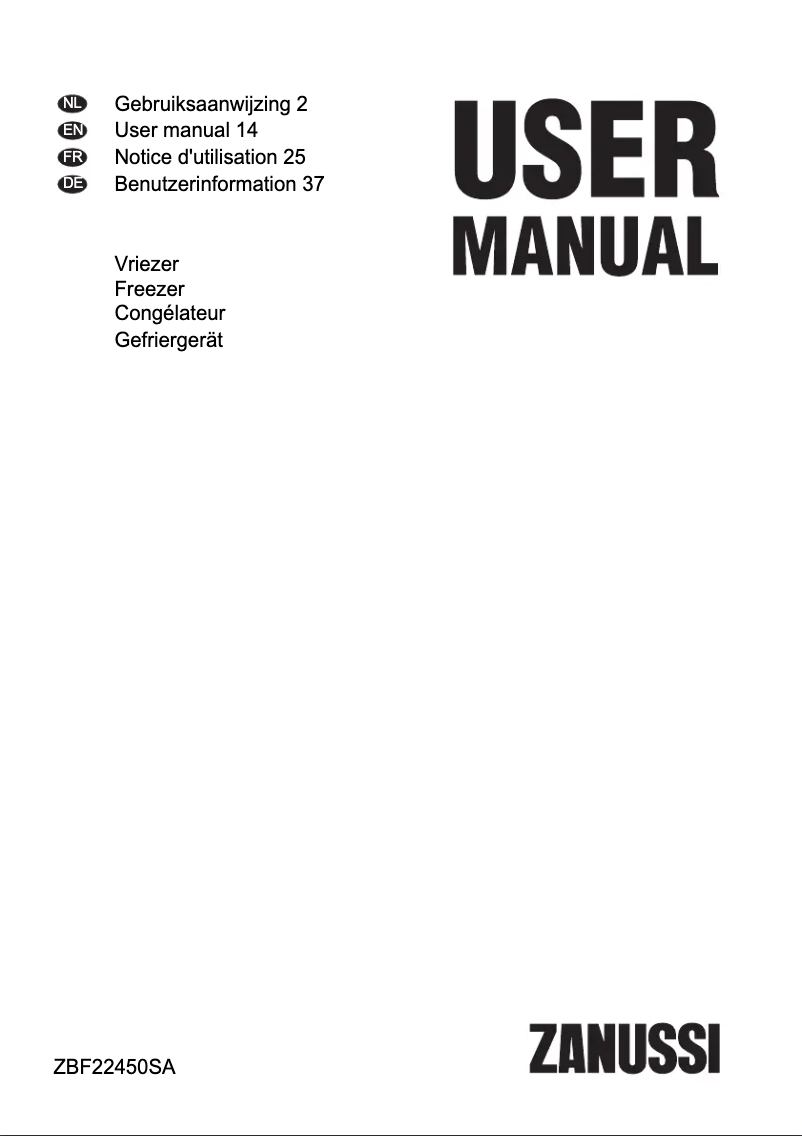 First page image of the manual for ZBF 22450 SA