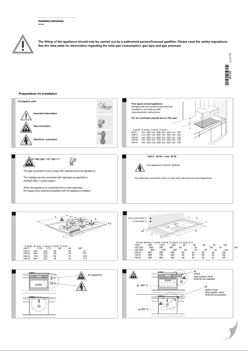 Page 1 of the manual Installation Guide Asko HG1825AD