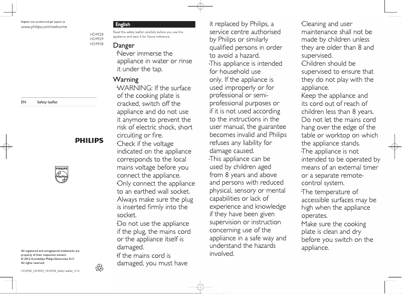 Page 1 of the manual User Manual Philips HD4929