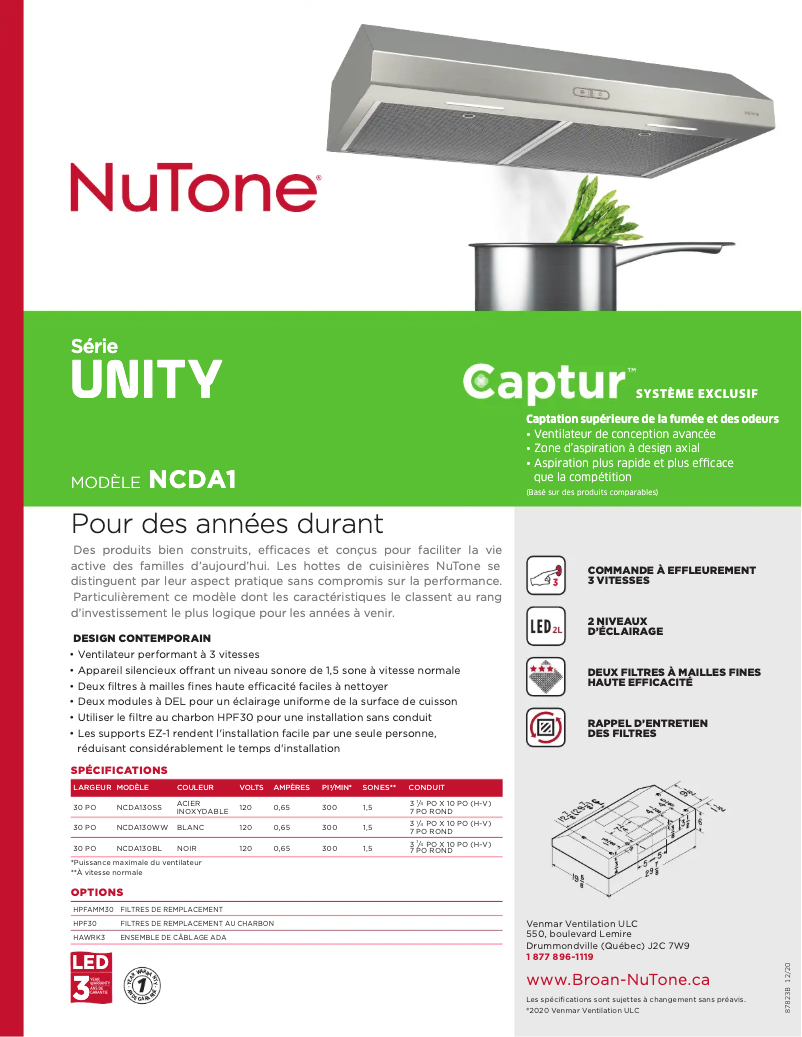 First page image of the manual for NCDA130WW