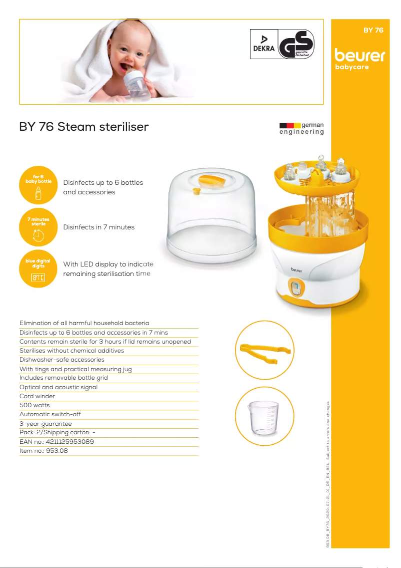 Page 1 of the manual Technical Sheet Beurer BY 76