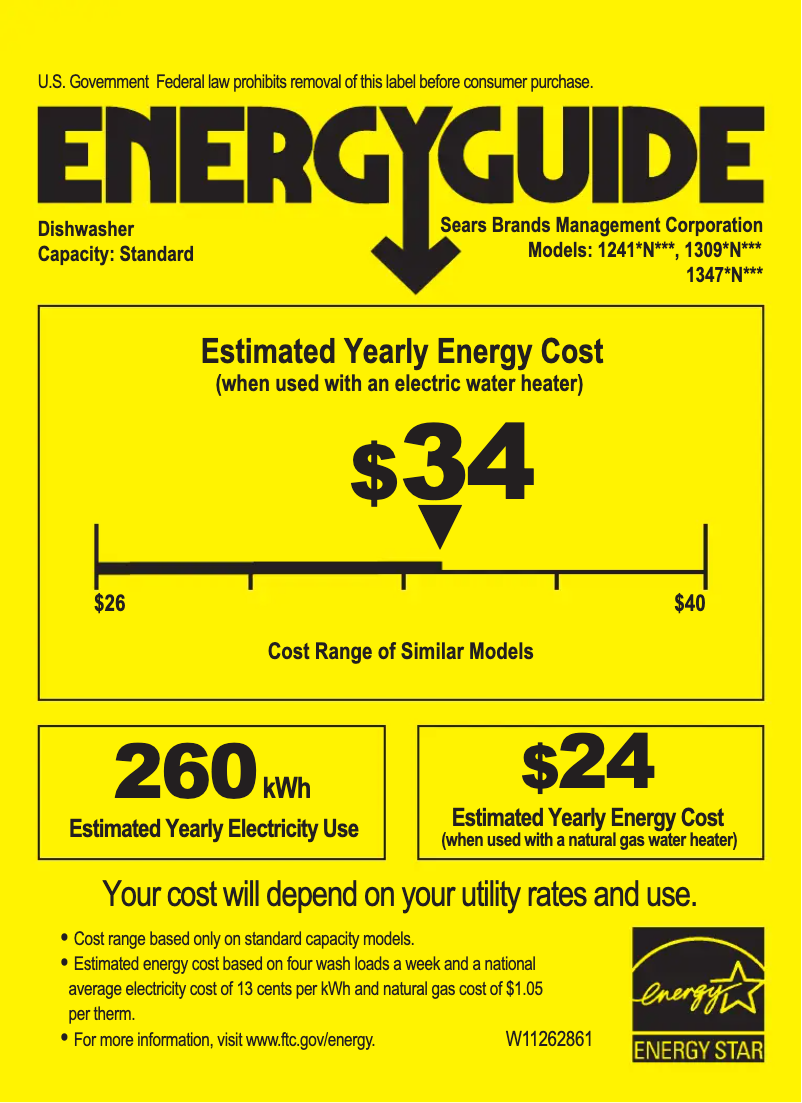 Page 1 of the manual Energy Label Kenmore 13090