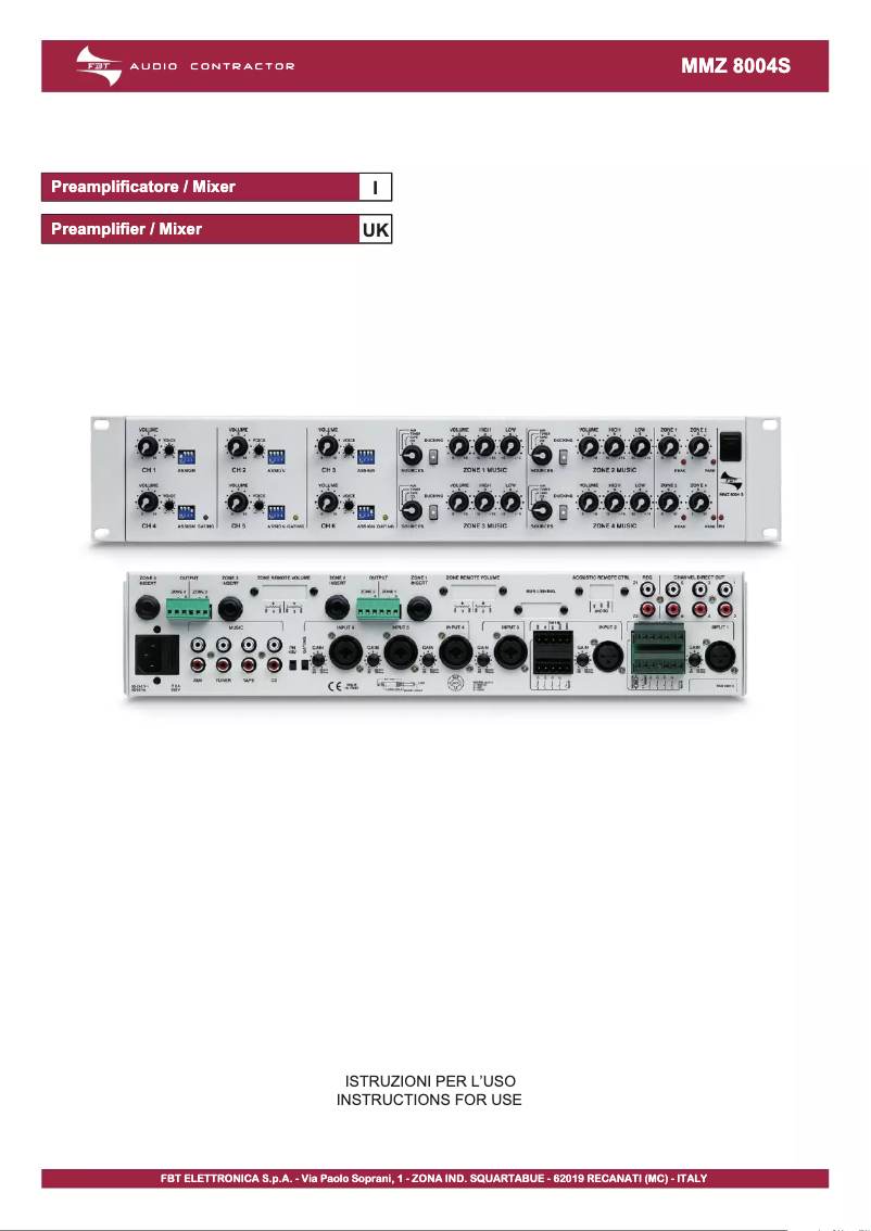 Page 1 of the manual User Manual FBT MMZ 8004S