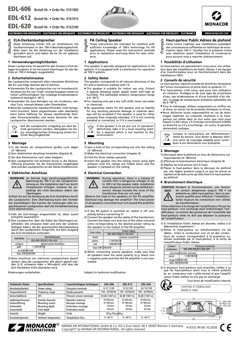 Page 1 of the manual User Manual Monacor EDL-612