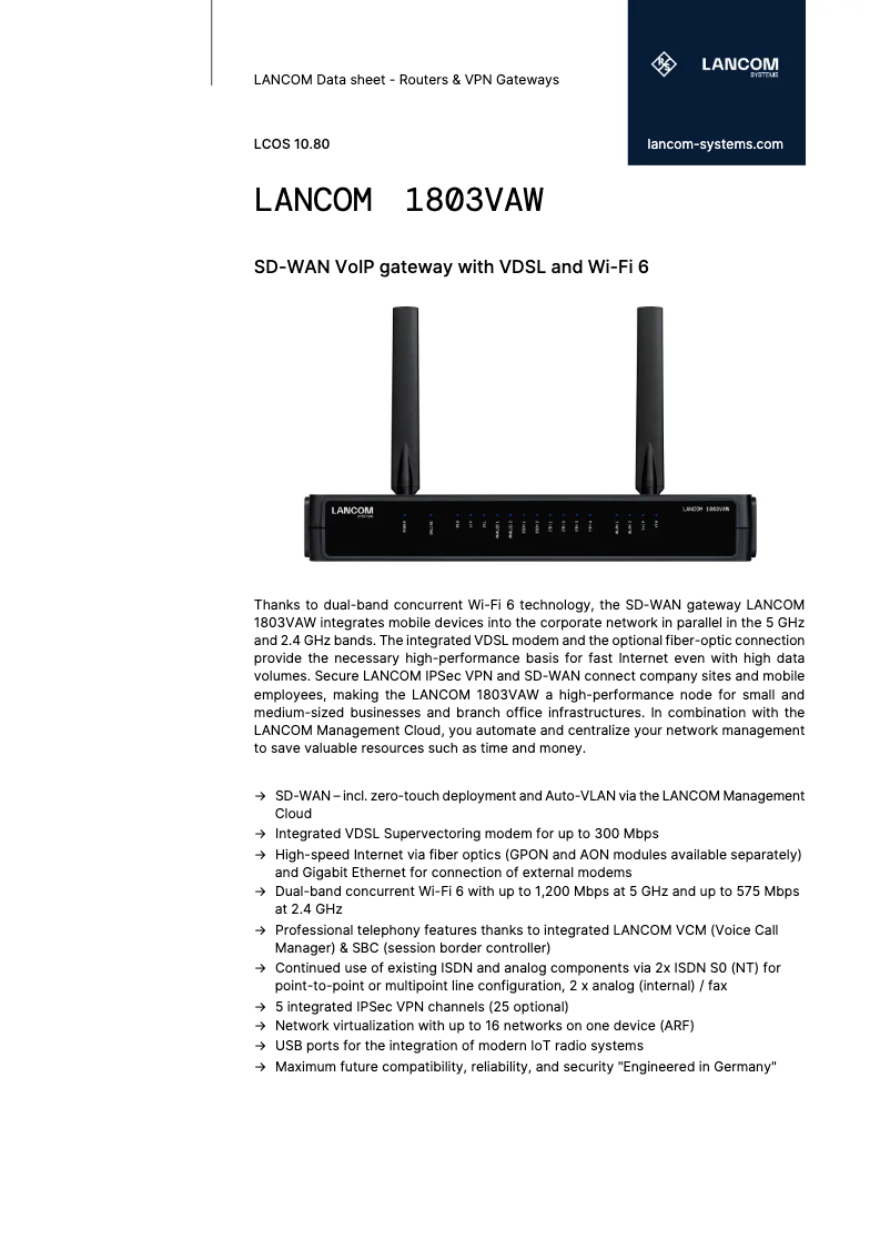 Image de la première page du manuel de l'appareil 1803VAW