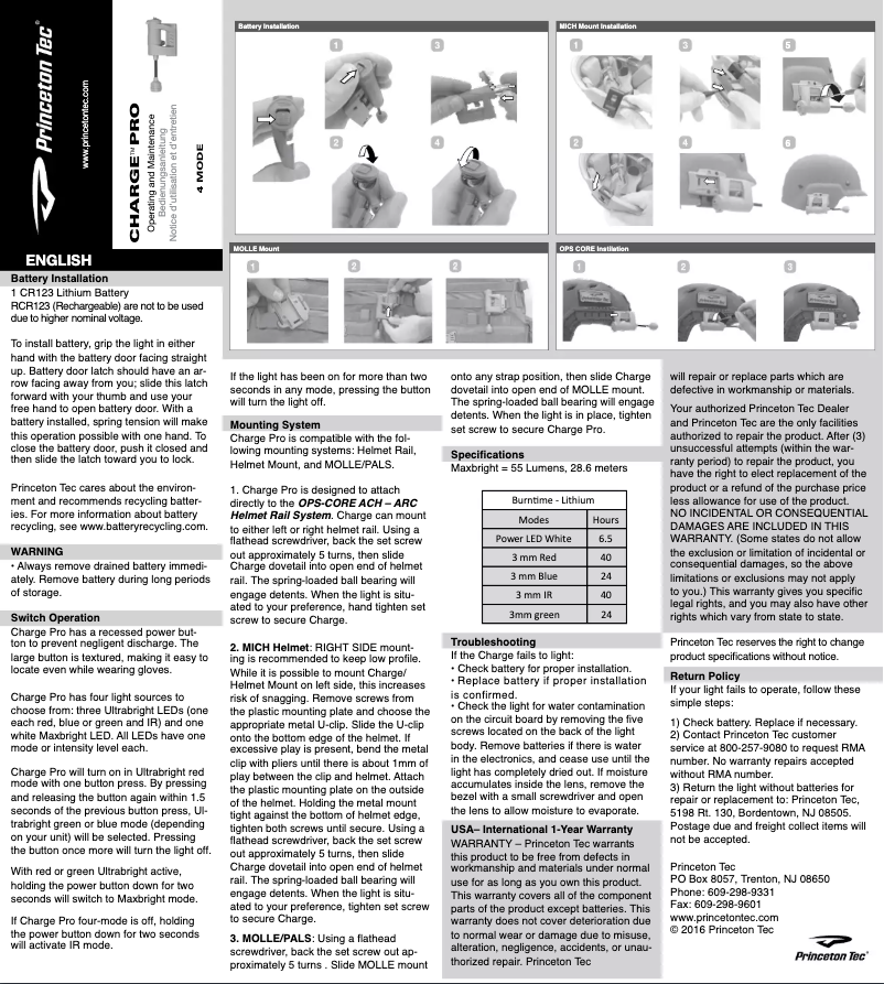 First page image of the manual for Charge Pro