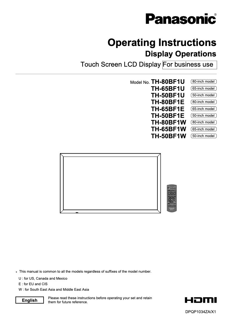 First page image of the manual for TH-65BF1U