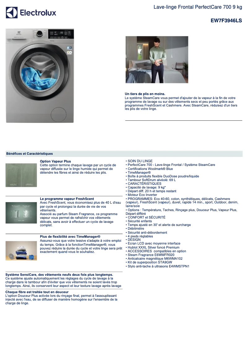 Page 1 of the manual Technical Sheet Electrolux EW7F3946LS