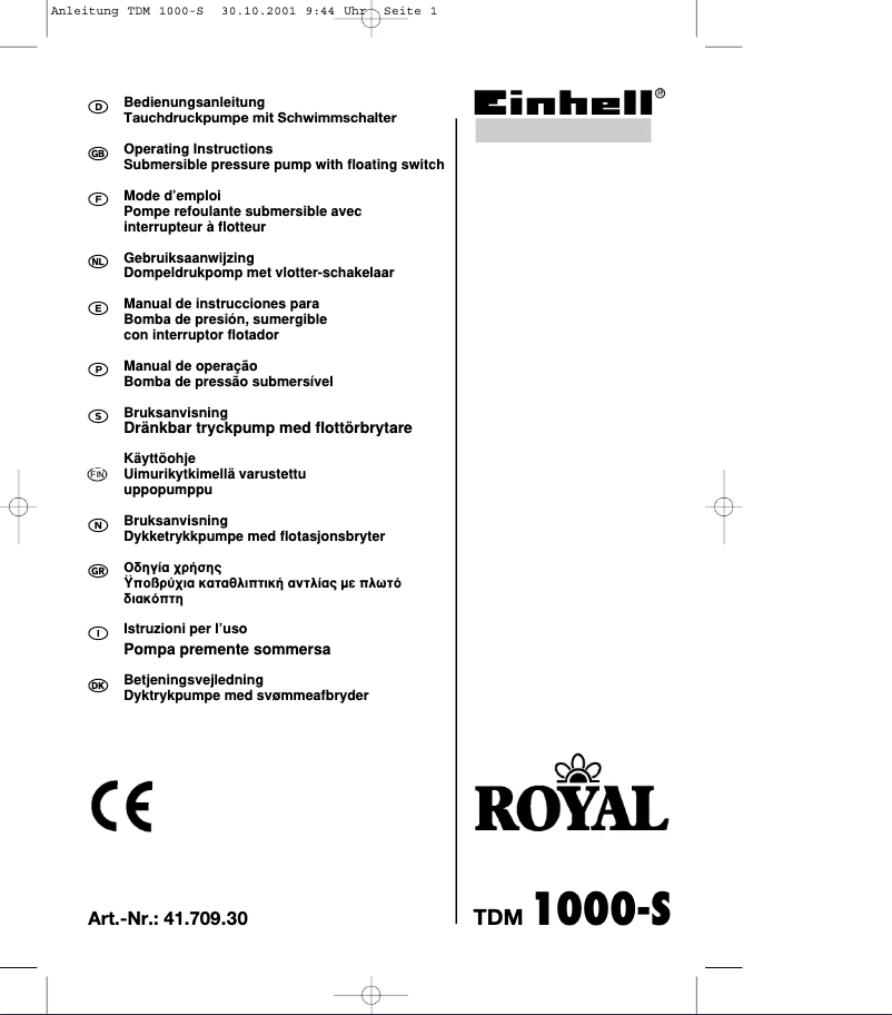 Page 1 of the manual User Manual Einhell Royal TDM 1000-S