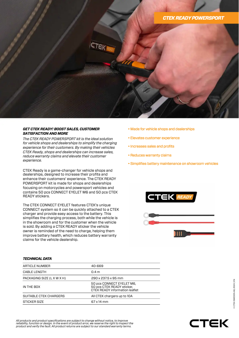 Page 1 of the manual Technical Sheet Ctek READY POWERSPORT