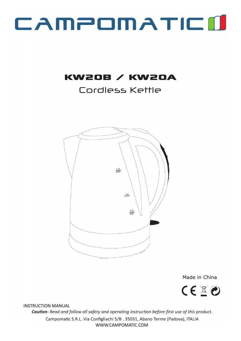 First page image of the manual for KW20B