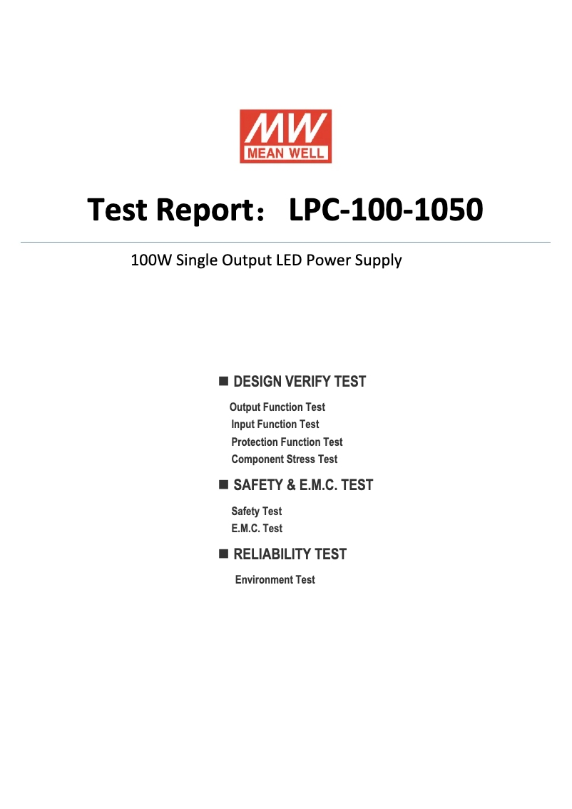 Page 1 of the manual Technical Sheet Mean Well LPC-100-1050