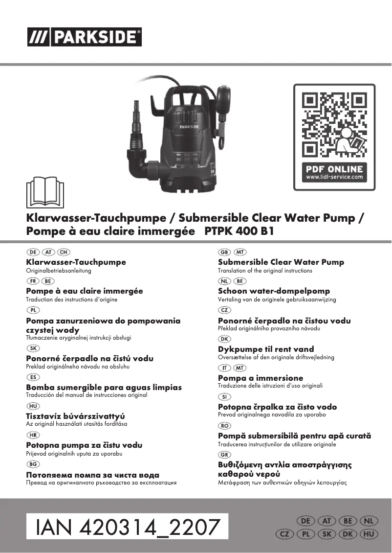 First page image of the manual for PTPK 400 B1