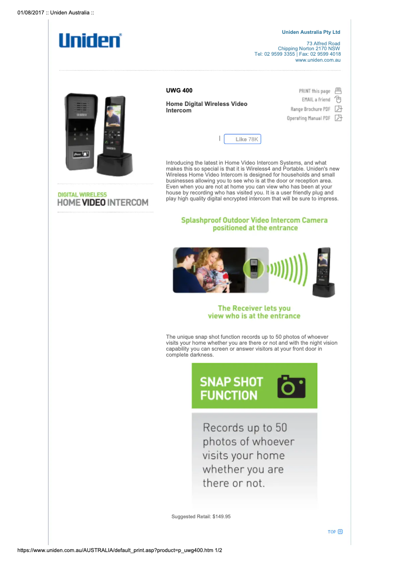 Page 1 of the manual User Manual Uniden UWG 400