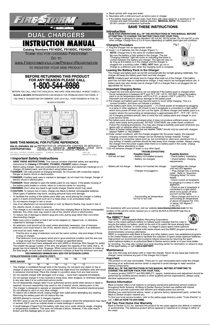 First page image of the manual for FS140DC
