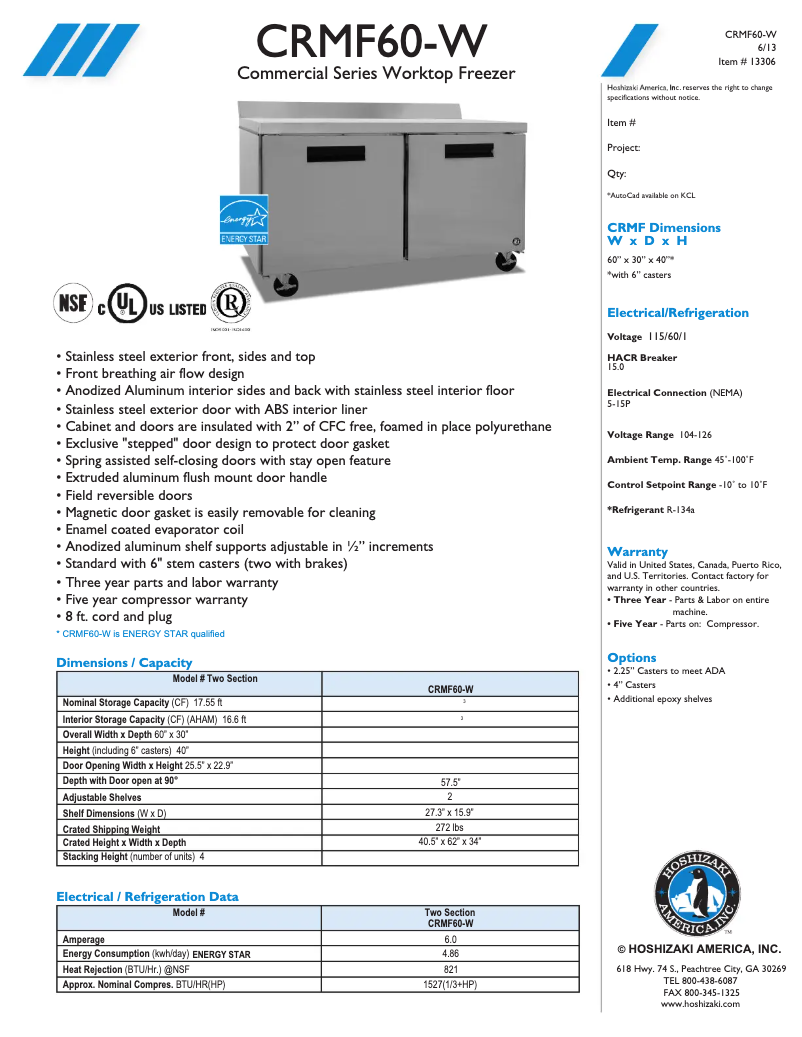 First page image of the manual for CRMF60-W