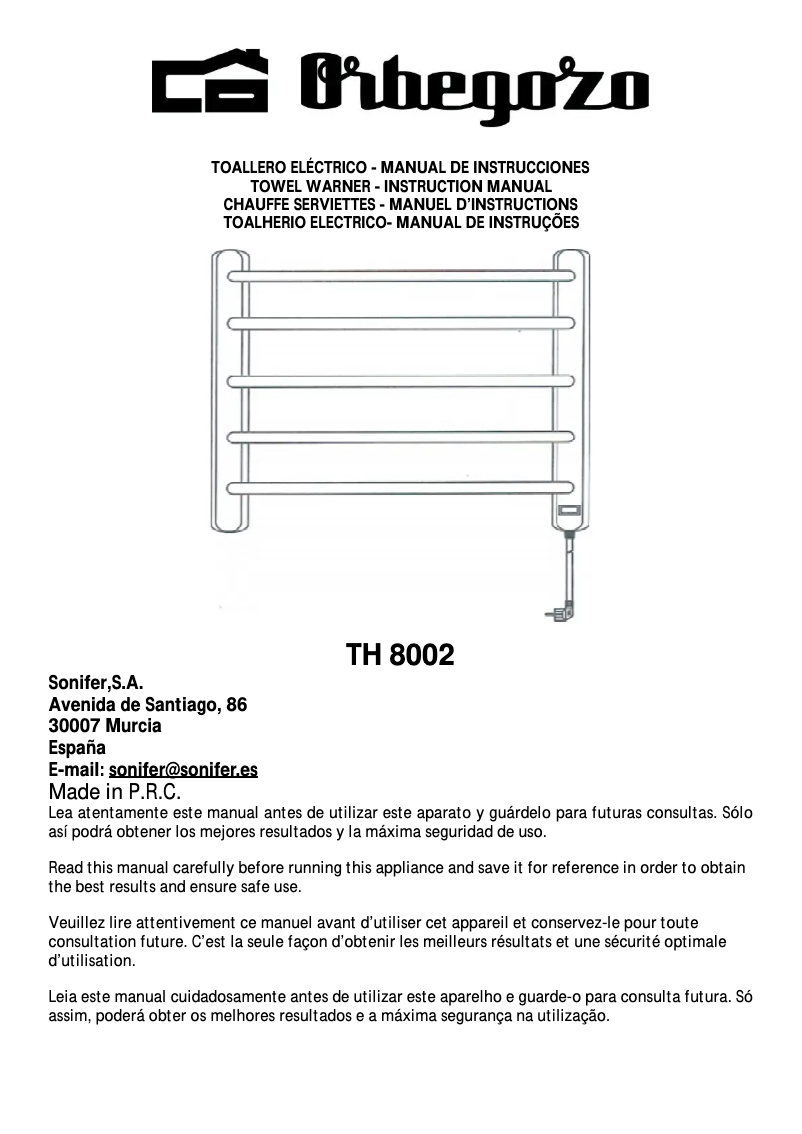 First page image of the manual for TH 8002