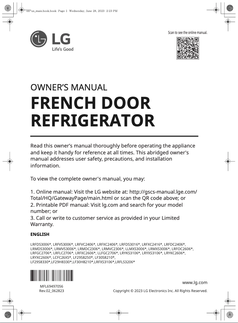Page 1 of the manual User Manual LG LRYXS3106S