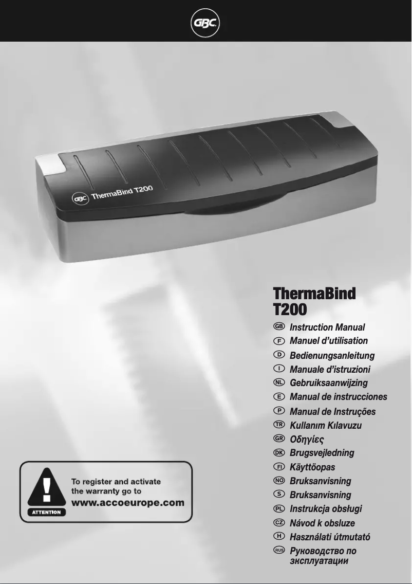 First page image of the manual for ThermaBind T200