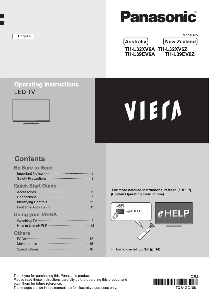 Page 1 of the manual User Manual Panasonic TH-L32XV6A