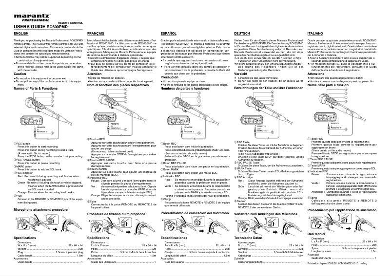 First page image of the manual for RC600PMD