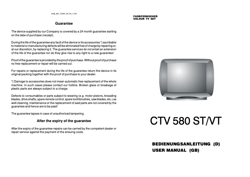 First page image of the manual for CTV 580 VT