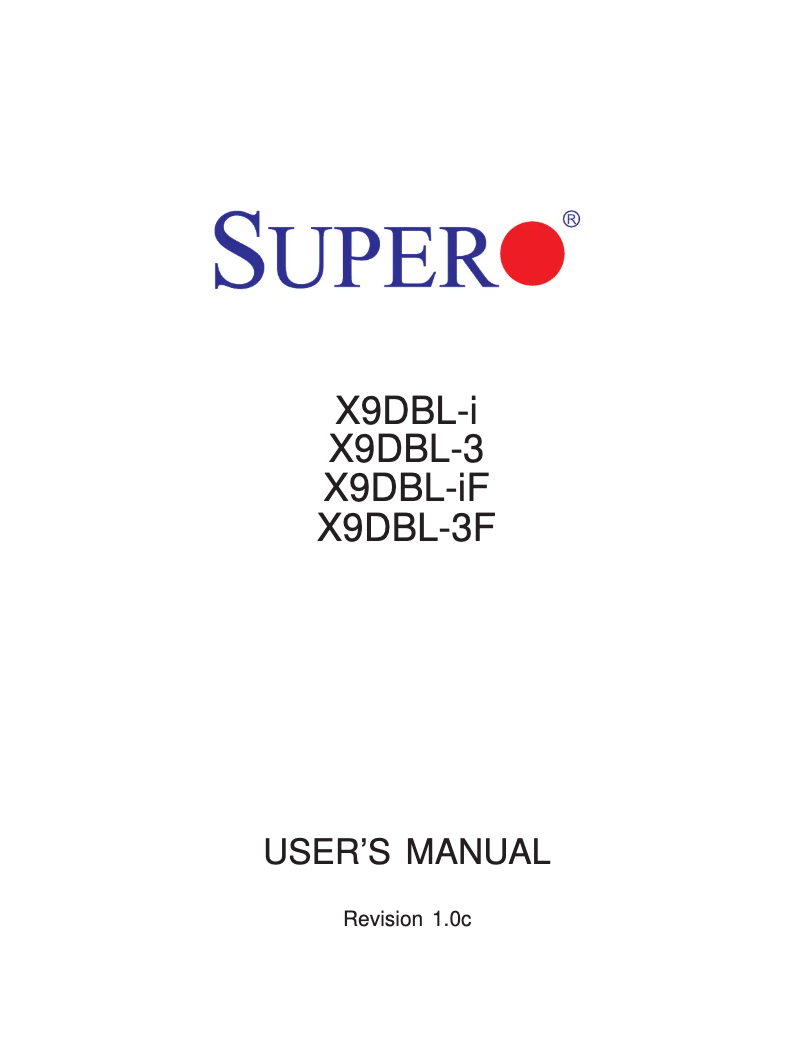 Page 1 of the manual User Manual Supermicro X9DBL-i