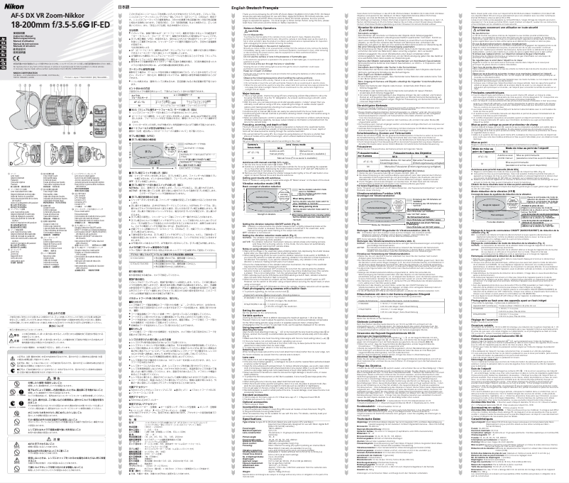 Page 1 of the manual User Manual Nikon AF-S DX VR Zoom-NIKKOR 18-200mm f/3.5-5.6G IF-ED