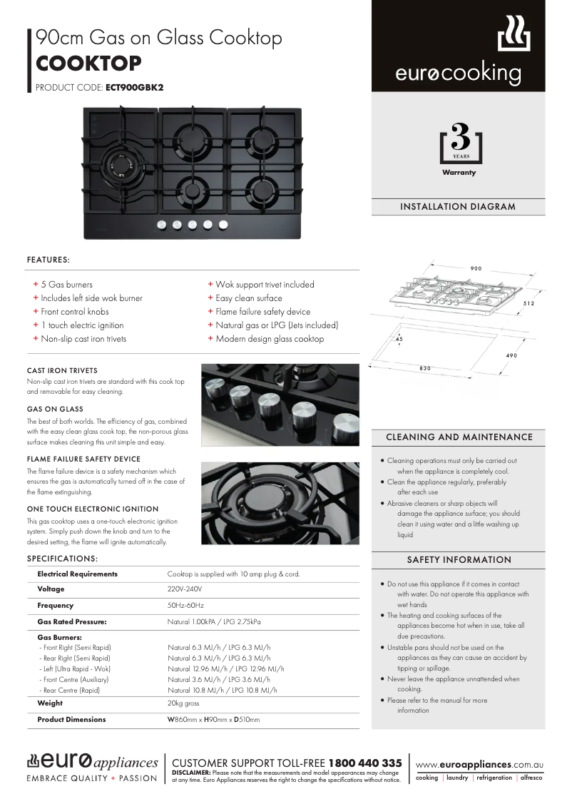 First page image of the manual for ECT900GBK2