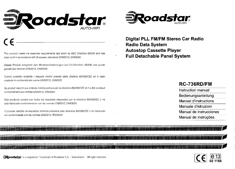 Page 1 de la notice Manuel utilisateur Roadstar CS-736RD FM