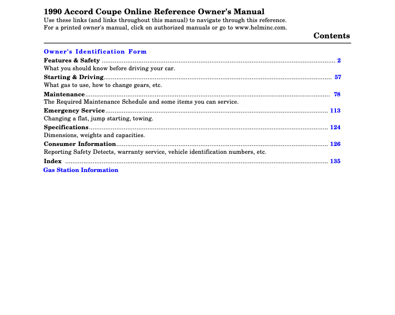 Page 1 of the manual User Manual Honda Accord Coupe (1990)