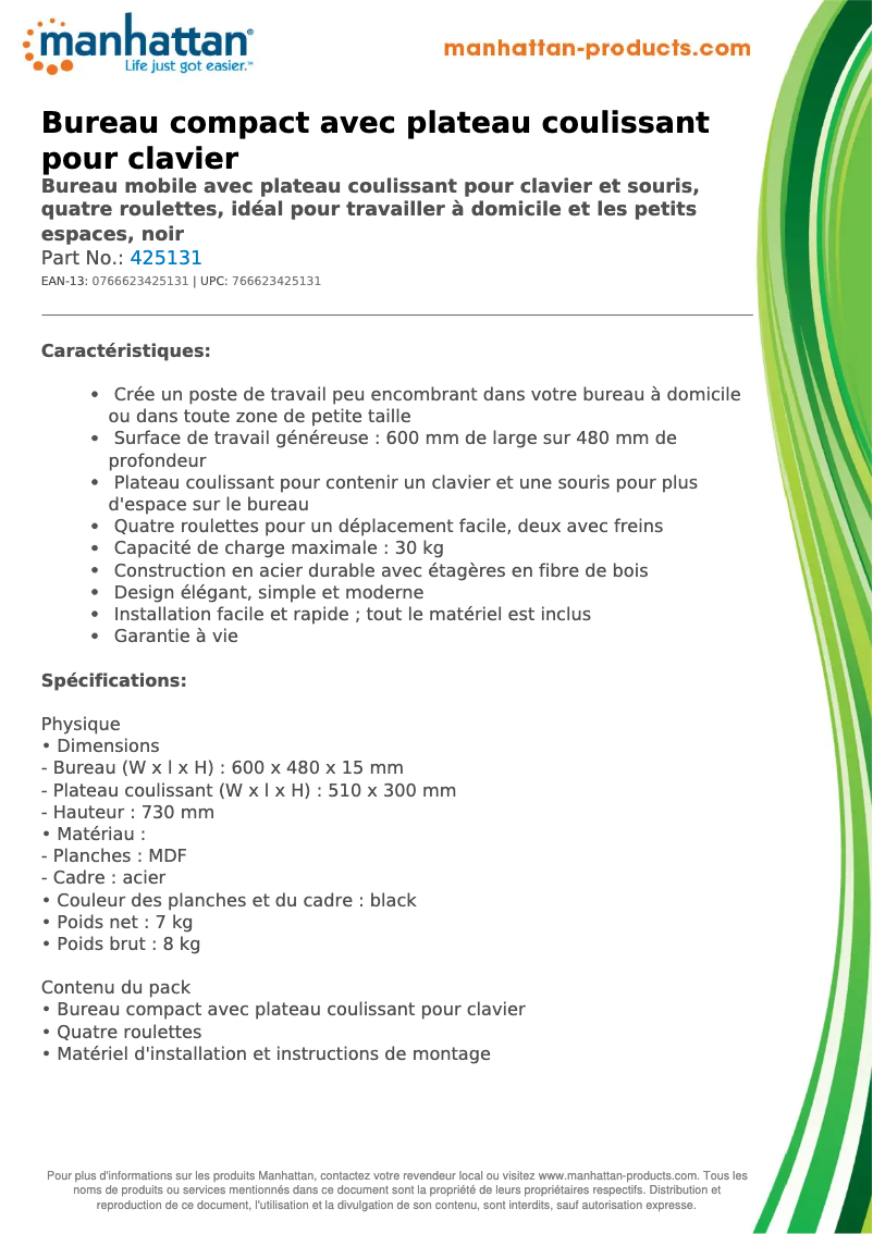 Page 1 of the manual Technical Sheet Manhattan 425131