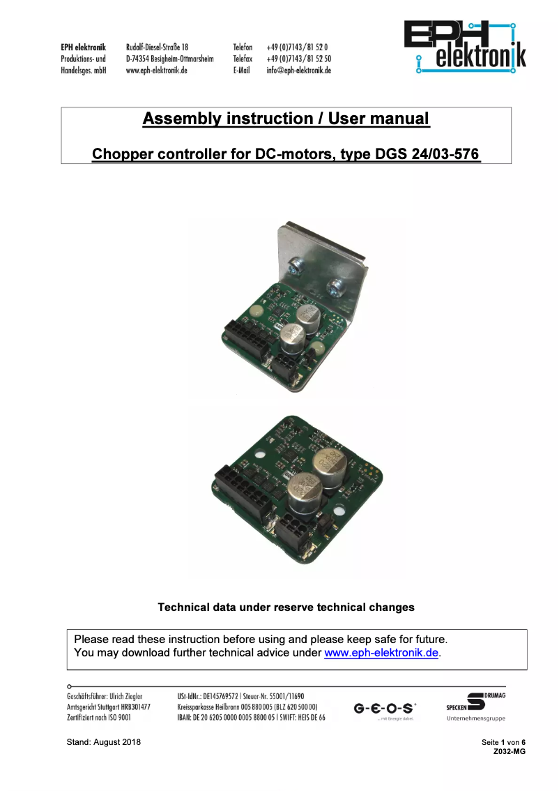 First page image of the manual for DGS 24/03 P DC