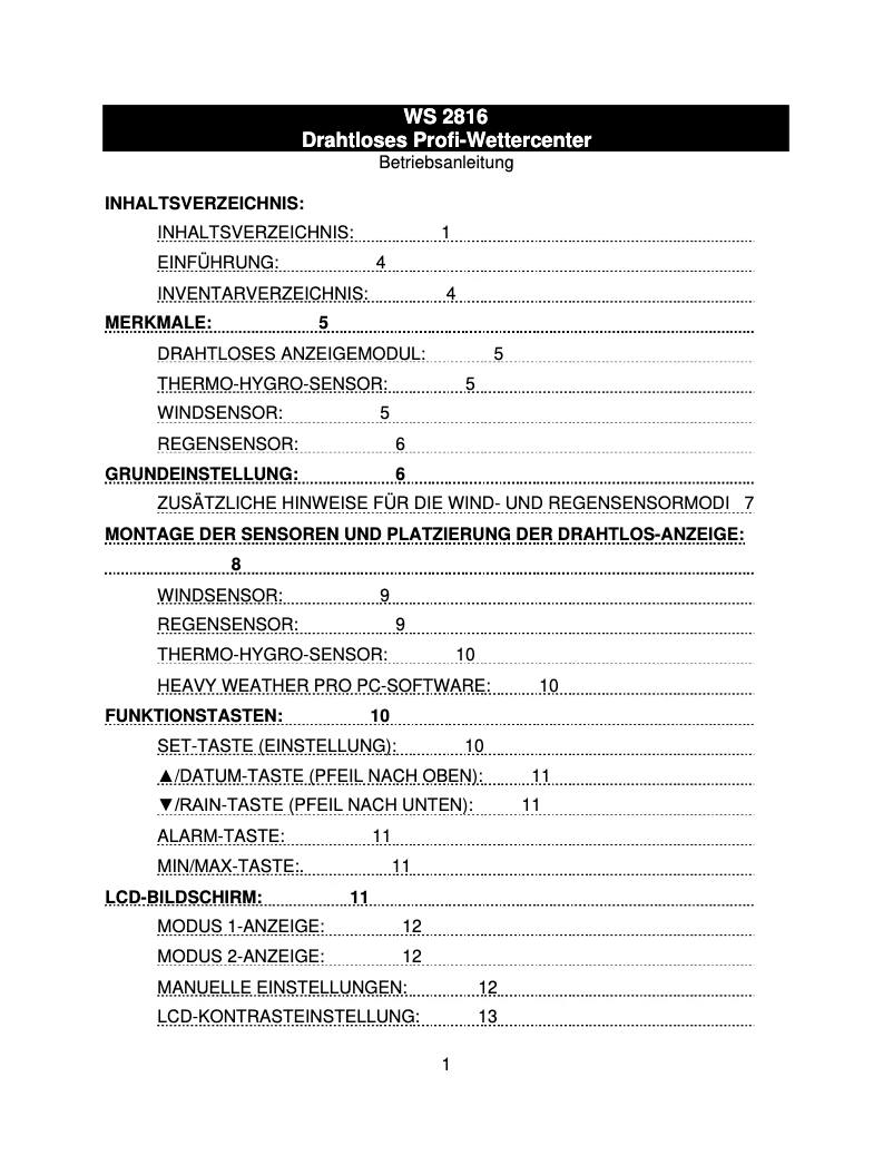 First page image of the manual for WS 2816