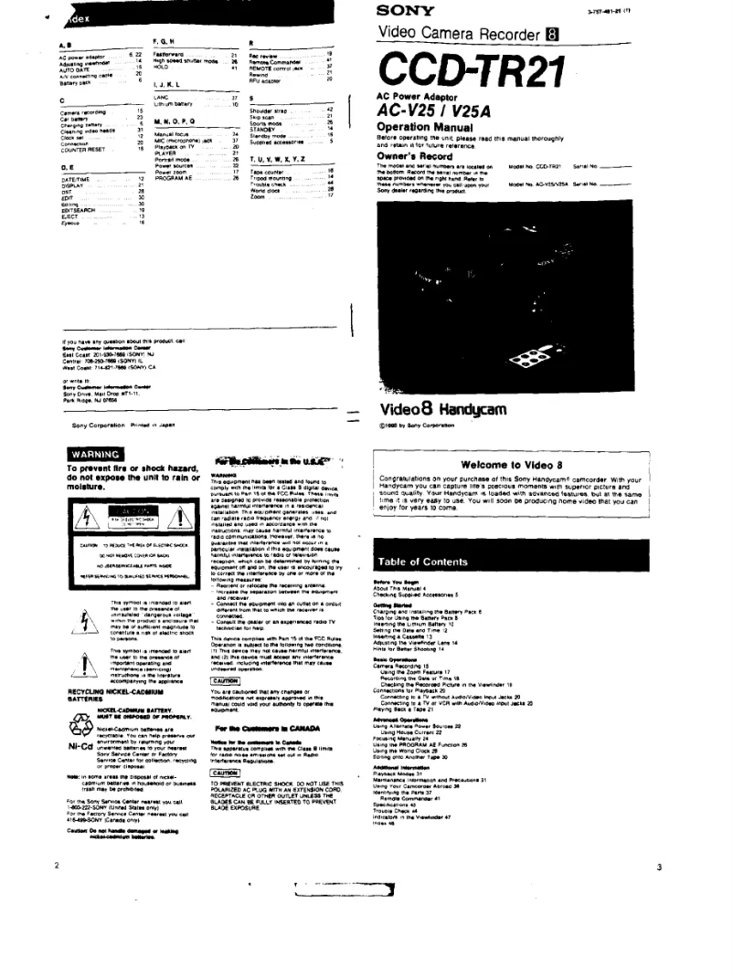 First page image of the manual for CCD-TR21
