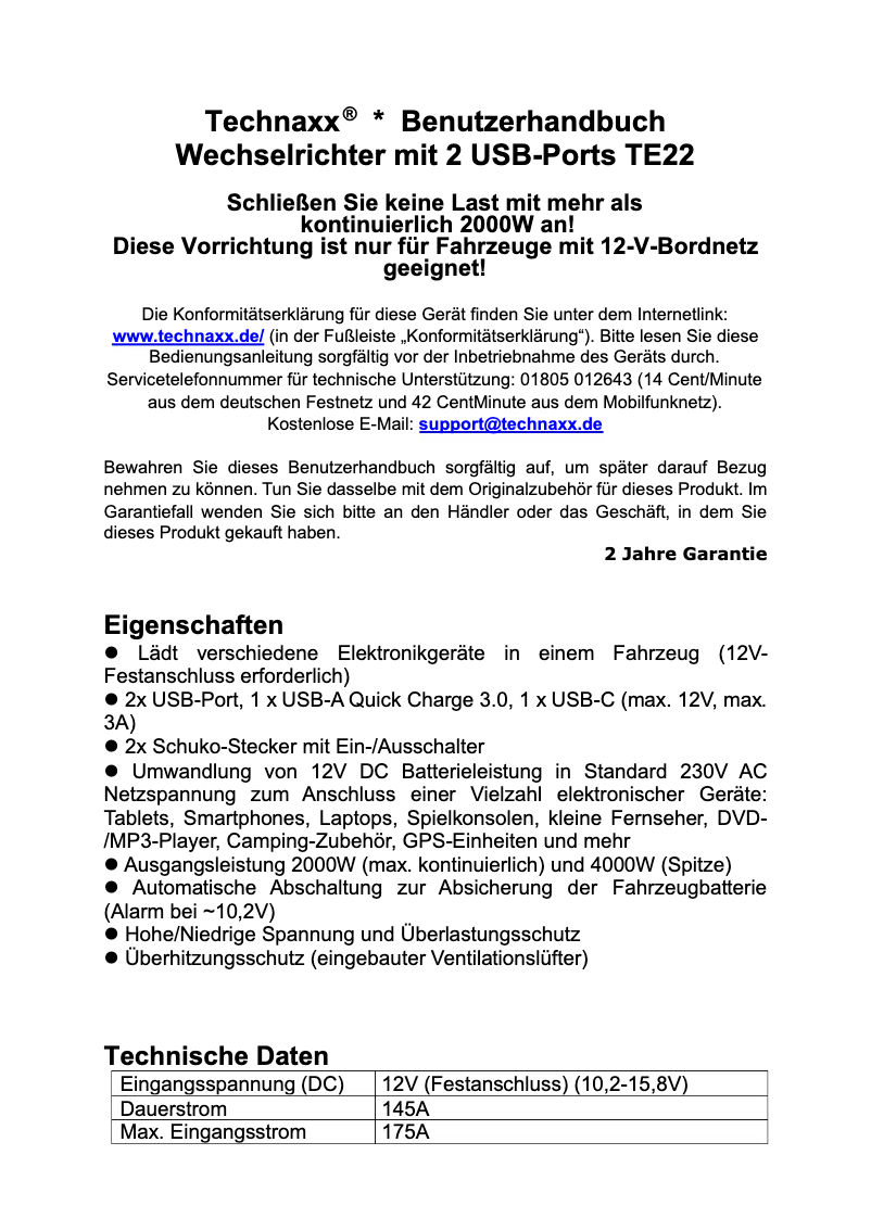 Page 1 of the manual User Manual Technaxx TE22