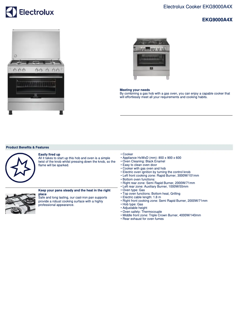 Page 1 of the manual Technical Sheet Electrolux EKG9000A4X