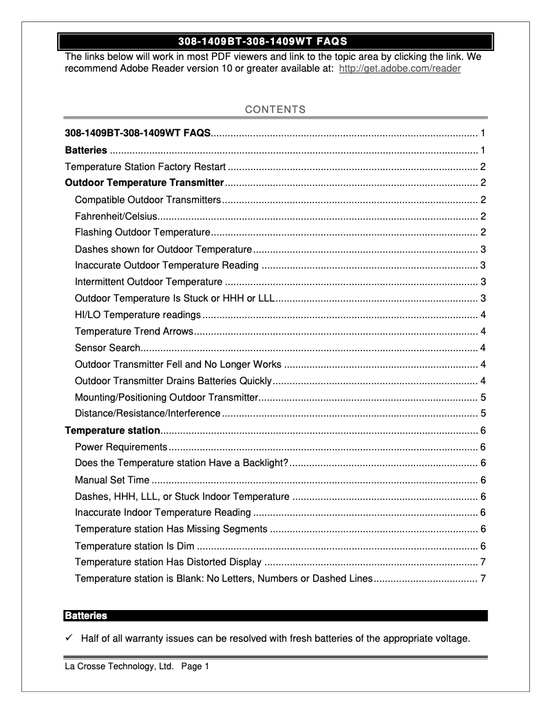 First page image of the manual for 308-1409WT