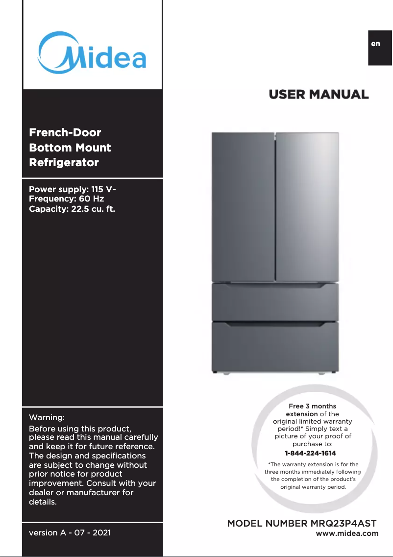 Page 1 of the manual User Manual Midea MRQ23P4AST