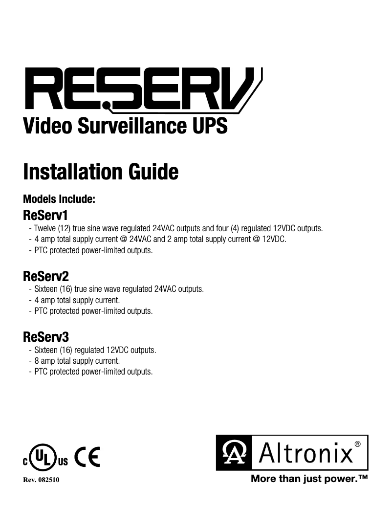 Page 1 of the manual User Manual Altronix ReServ3