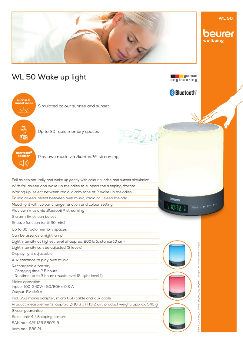 Page 1 of the manual Technical Sheet Beurer WL 50