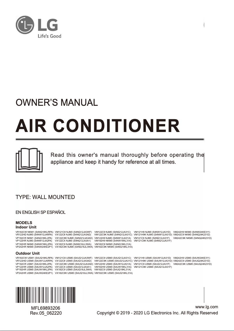 First page image of the manual for VM182C9K
