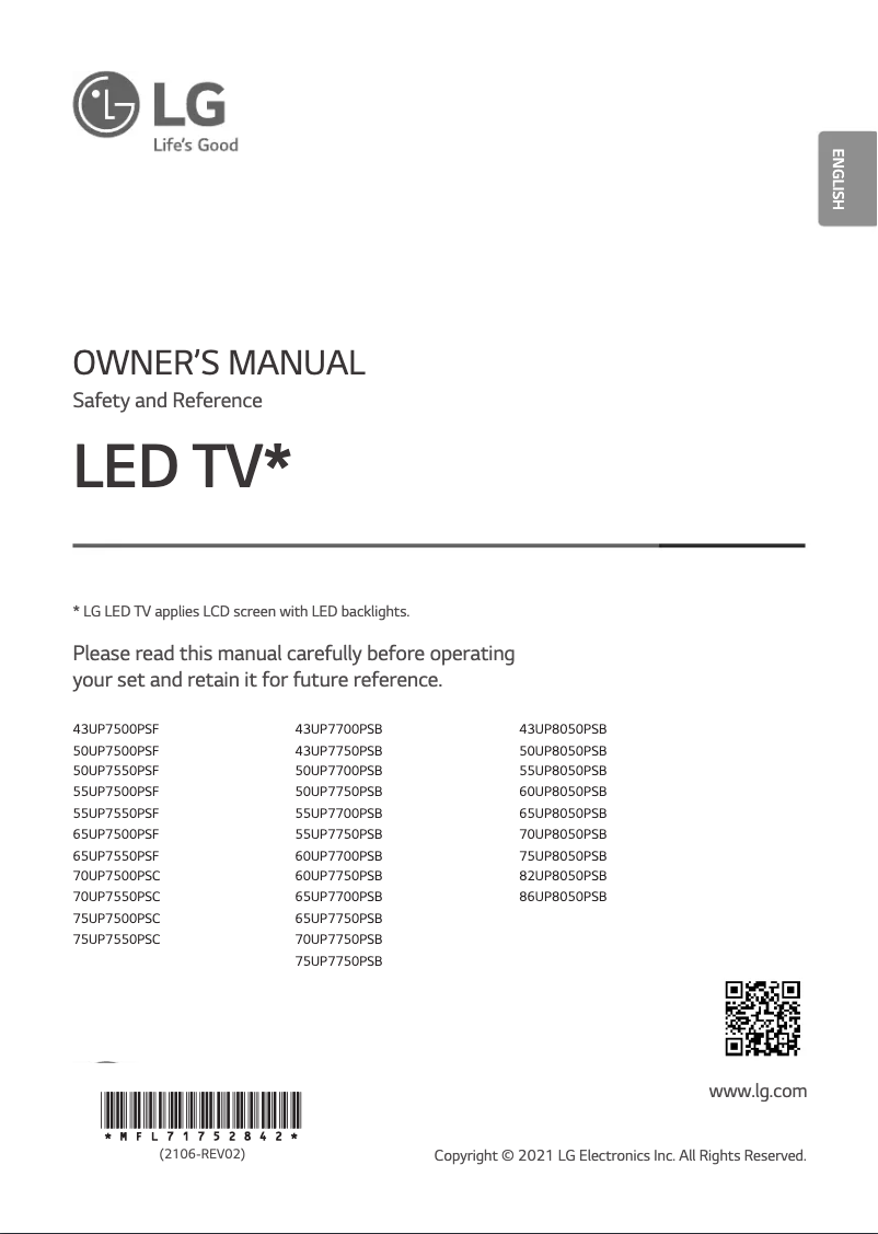 Page 1 of the manual User Manual LG 82UP8050PSB