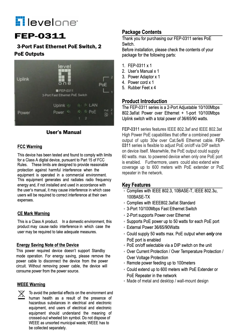 First page image of the manual for FEP-0311