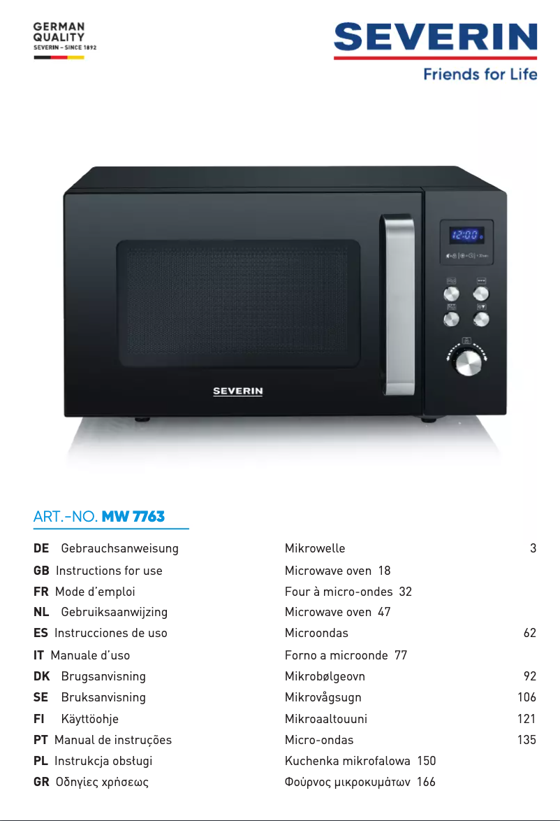 First page image of the manual for MW 7763