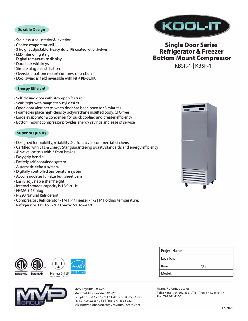 Page 1 of the manual User Manual Kool-It KBSF-1